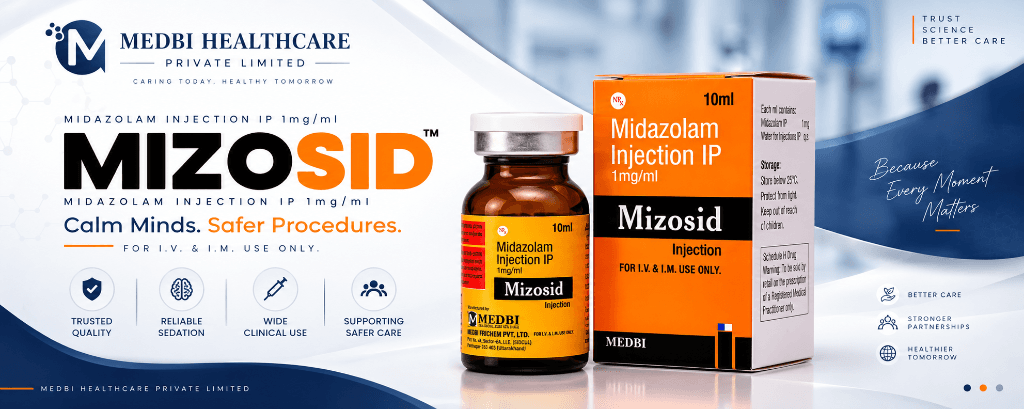 Mizosid Midazolam Injection IP 1mg/ml by Medbi Healthcare - Calm Minds. Safer Procedures.